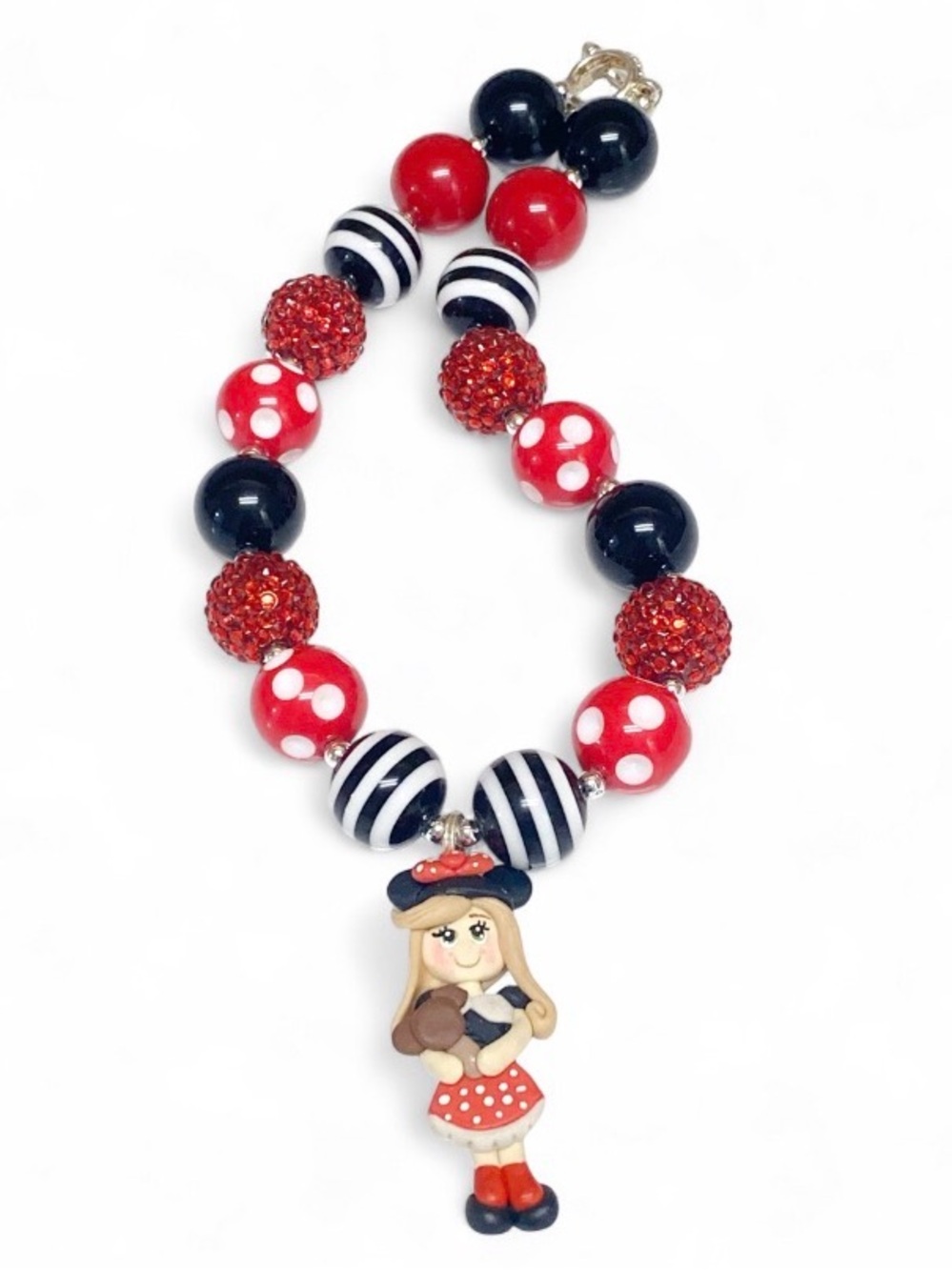 Handmade Minnie Mouse Inspired Beaded Necklace Disney Vacation Birthday Gift